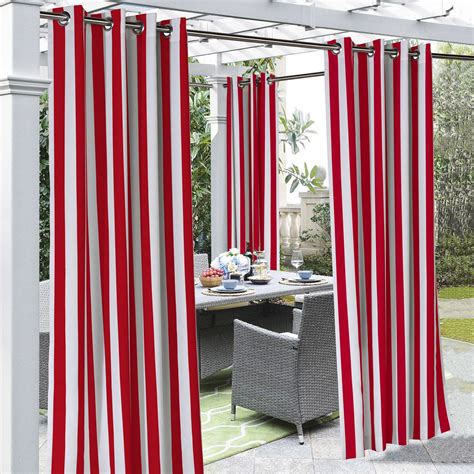 Red Coastal Stripe Polyester Outdoor Curtain | Commonwealth Home Fashions | DFOHome