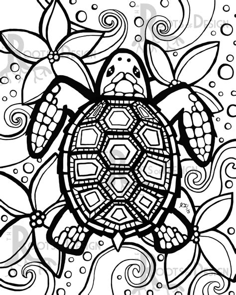 INSTANT DOWNLOAD Coloring Page Turtle zentangle by RootsDesign