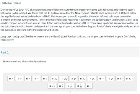 Solved Football Air Pressure During the NFL's 2014 AFC | Chegg.com