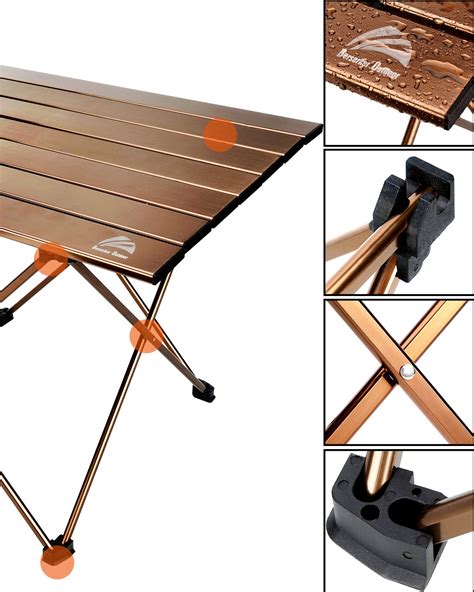 BERSERKER OUTDOOR Portable Lightweight Camping Table Aluminum Folding Table Roll Up Beach Table ...