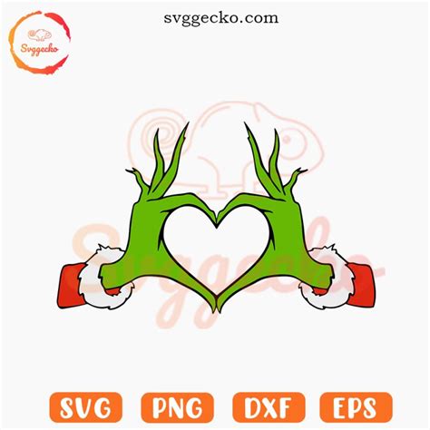 Grinch Heart Hands SVG, Grinchmas SVG, Christmas Love SVG PNG Digital Download - Gecko