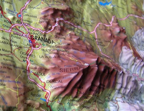 Raised relief map Granada as 3d map