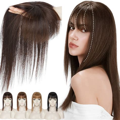 SEGO 100% Real Human Hair Top Hairpieces for Womem with Bangs Natural Mono Base Crown Topper ...