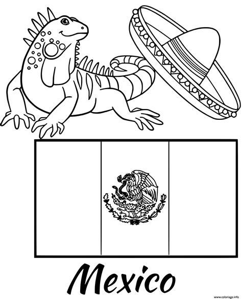 Coloriage Mexique Drapeau Iguana Dessin Drapeau à imprimer