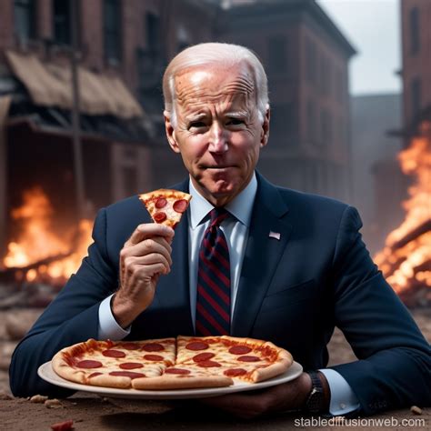 Biden Survives Apocalypse with Pepperoni Pizza | Stable Diffusion Online