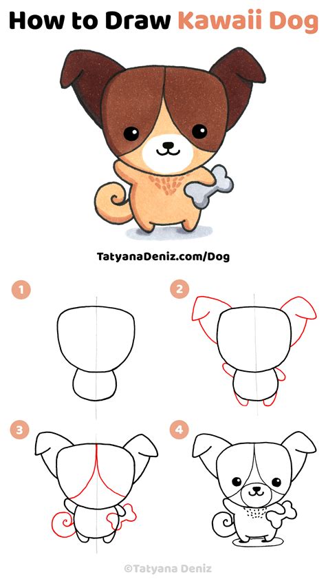 How to draw kawaii dog with a simple step-by-step tutorial