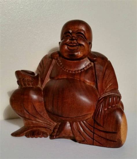 Fantastic Vintage Hand Carved Wooden Statue Of Laughing Buddha, Hand Carved Wooden Laughing ...