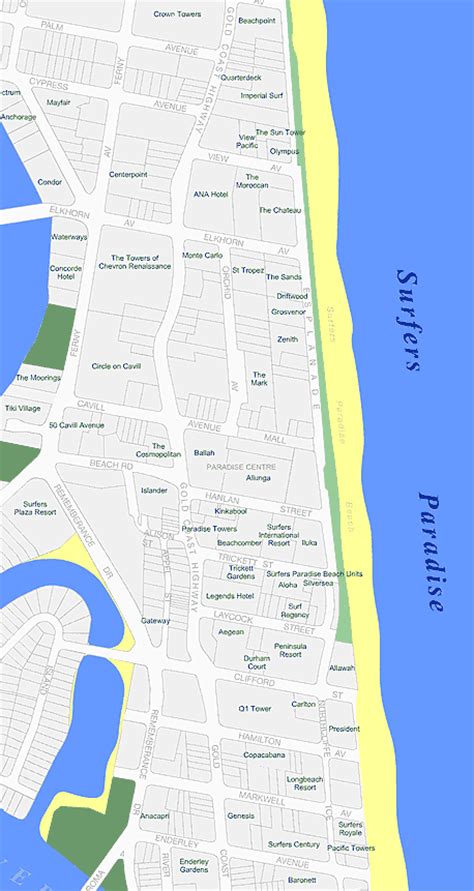 Surfers Paradise Map - Gold Coast Australia