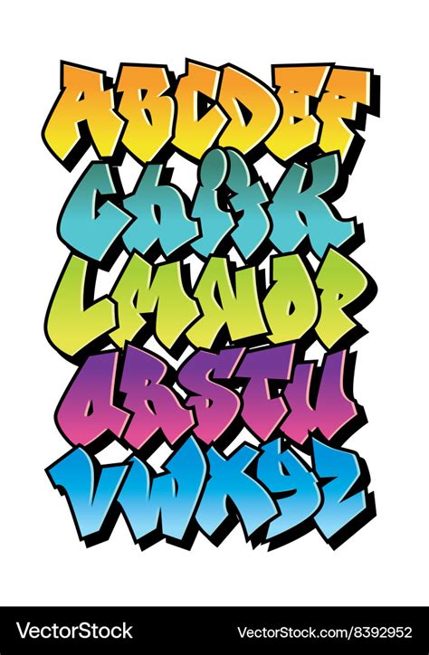 Bright cartoon comic graffiti font alphabet Vector Image