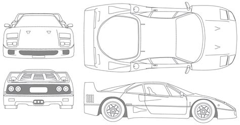 1987 Ferrari F40 Coupe v2 blueprints free - Outlines