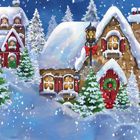 Picture Backdrop with Winter Christmas Village and Snow