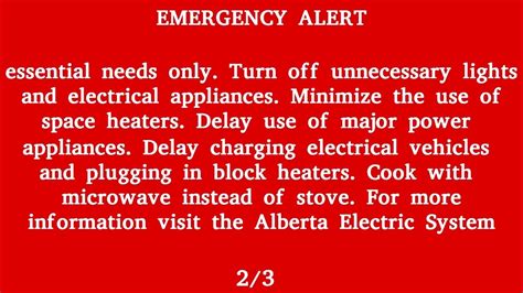 Canada Alert Ready, Alberta Emergency Alert - Civil Emergency, High Power Demand Risk to Energy ...