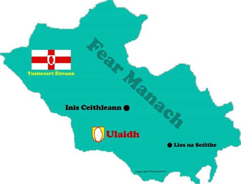 Fermanagh county map with towns and flag