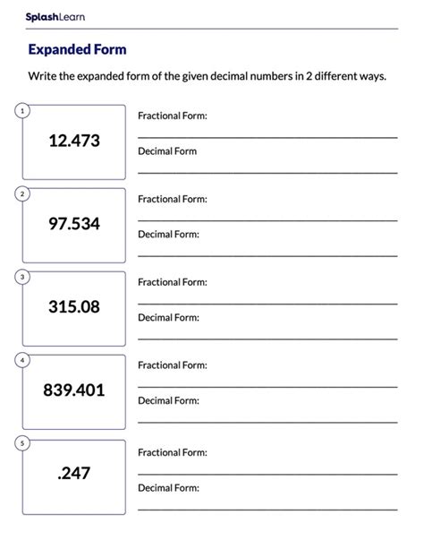 Decimals In Expanded Form Worksheet - Printable Word Searches