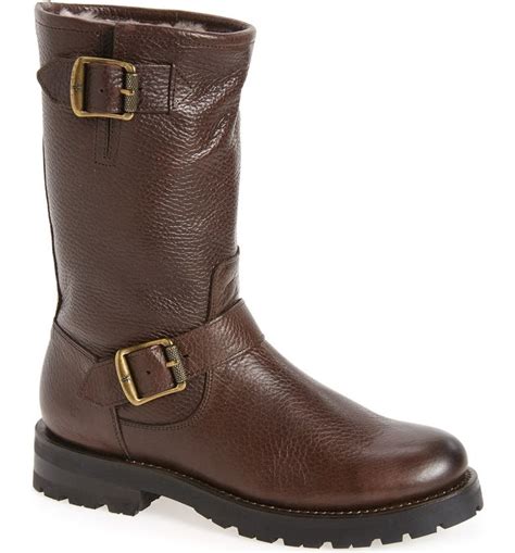 Frye Natalie Buckle Strap Engineer Genuine Shearling Lined Boot (Women ...