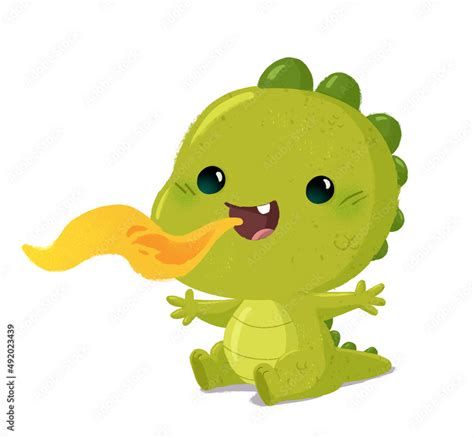 Fire breathing baby dragon illustration Stock Illustration | Adobe Stock