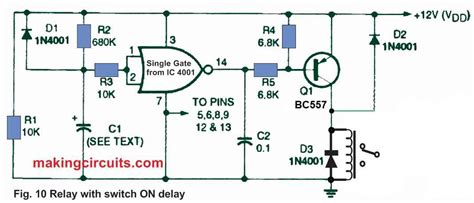 Simple Relay Delay Timer Circuits using IC 4001