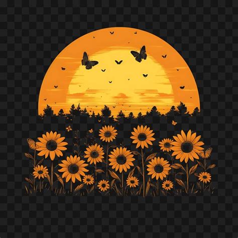 Premium PSD | Psd of Sunflower Field at Sunset With Bees Butterflies Golden Yello Template ...