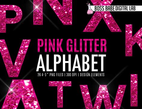 Pink Glitter Alphabet Clipart Pink Glitter Alphabet Design - Etsy