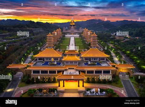 Sunset at Fo Guang Shan Buddha Temple in Kaohsiung, Taiwan Stock Photo ...