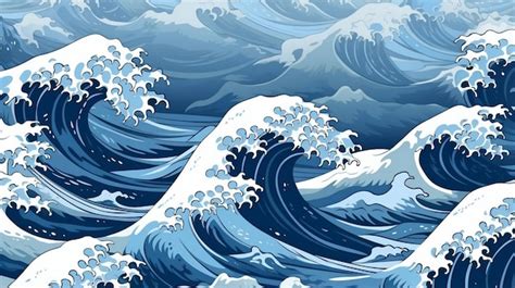 Premium AI Image | Japanese waves background Japanese blue ocean art Illustration