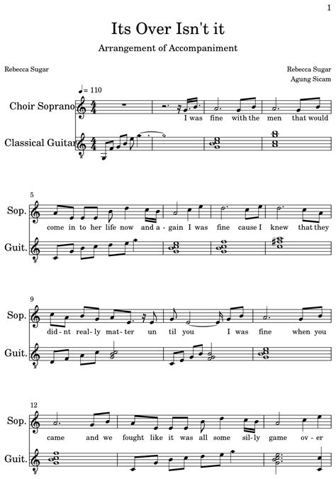 Its Over Isn't it - Sheet music for Choir Tenor, Classical Guitar