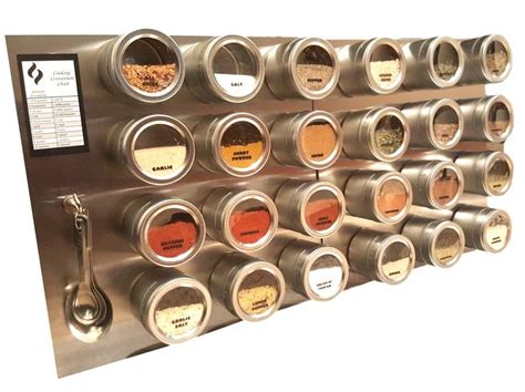 24 Tin Magnetic Spice Rack (30 Labels, Spoons, Stainless Steel Wall Base & Chart) | Magnetic ...