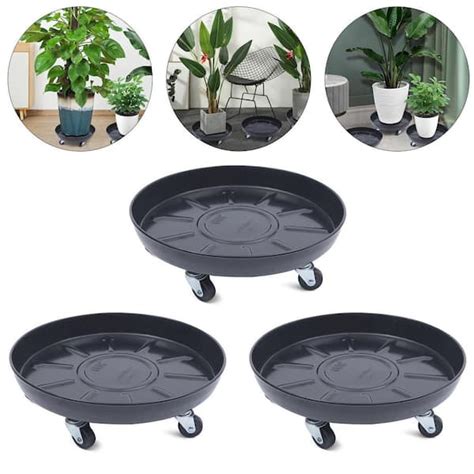 YIYIBYUS Plant Caddy Black Heavy-Duty Plant Stand with Universal Wheels Round Pot Trolley for ...