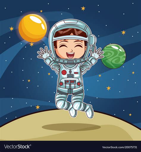 Girl astronaut on planet cartoon Royalty Free Vector Image