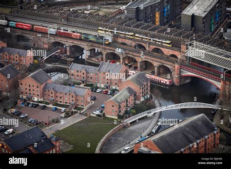 View from the South tower of Deansgate Square looking down at Manchester City Centres skyline ...