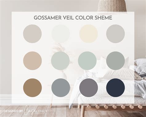 Gossamer Veil Paint Color Palette, Sherwin Williams, Interior Paint Palette, Professional Paint ...