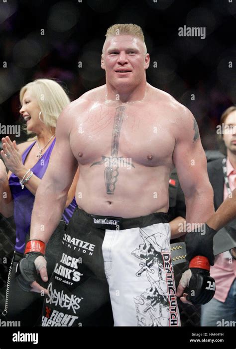 Brock Lesnar after his victory over Frank Mir at UFC 100 at the Mandalay Bay Events Center on ...