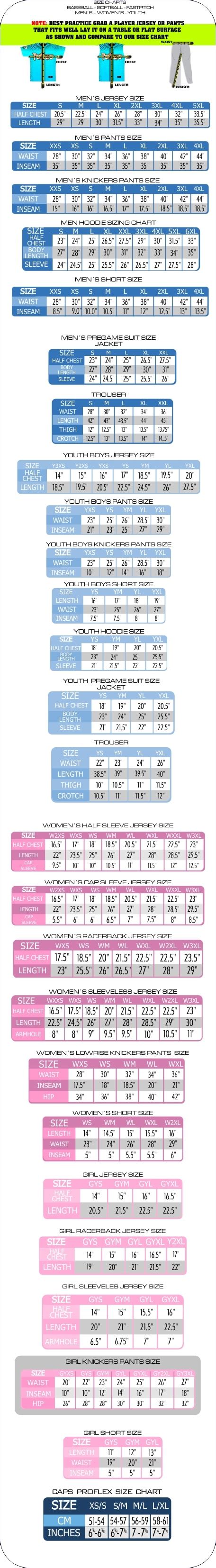 Baseball Size Chart - Softball Size Chart - Fastpitch Size Chart