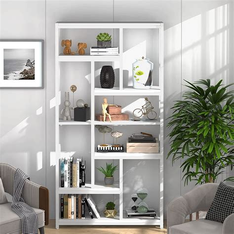 78” Extra Tall Bookcase with 10 Open Storage Shelves, 7-Tier Modern ...