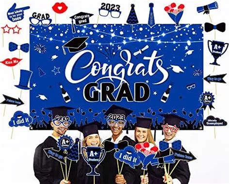 2024 GRADUATION PARTY Backdrop Photography Banner, Blue & Black Congrats Grad... $21.21 - PicClick