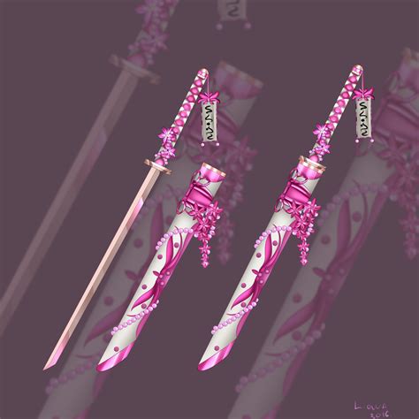 (CLOSE) Pink Flower Katana weapon adopt auction 33 by Liowa.deviantart.com on @DeviantArt Ninja ...