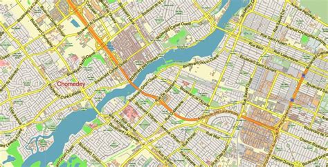 Montreal Quebec Canada PDF Vector Map: City Plan Low Detailed (for small print size) Street Map ...