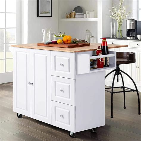 Buy Kitchen Island Cart on Wheels - Portable Kitchen Island with Drop Leaf, Rolling Kitchen ...