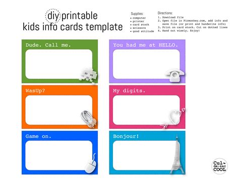 DIY Printable Kids Info Cards Template