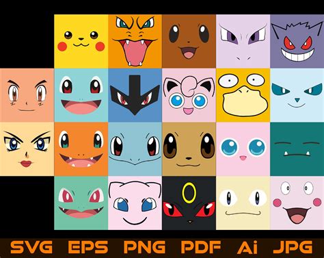 22 Pokemon Face Svg Big Bundle Pikachu Snorlax Clipart Cut - Etsy