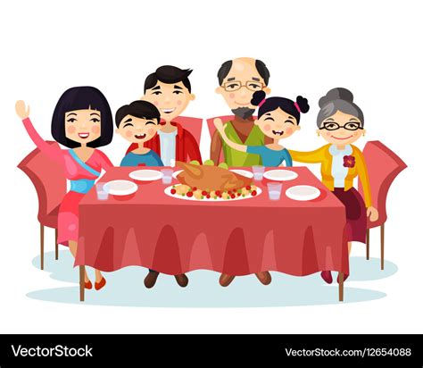 Holiday dinner with turkey of cartoon family Vector Image