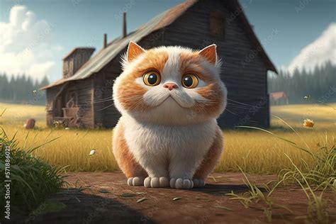 Cute Cartoon Cat on a Farm (Created with Generative AI) Stock Illustration | Adobe Stock