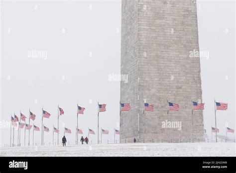 Winter snowfall at the Washington Monument in Washington, DC Stock ...