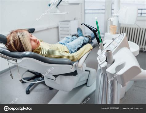 Medical Dental Chair Vacuum Instruments Photo Little Girl Sitting Stomatology — Stock Photo ...