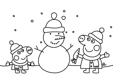 Coloriage Peppa Pig et Bonhomme de Neige - télécharger et imprimer gratuit sur ColoriageEnfant.Com