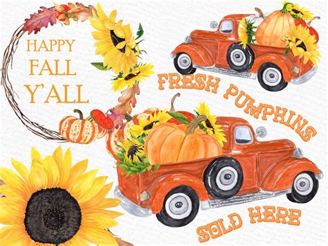 Pumpkin Clipart: truck WITH Pumpkins Thanksgiving - Etsy