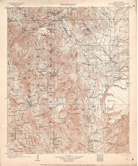 Collection C 007: USGS topographic map of Bradshaw Mountains, AZ., at the Center of Southwest ...