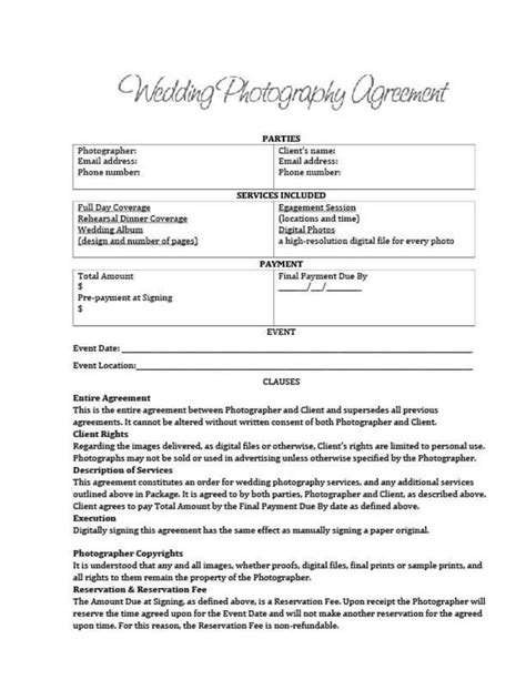 Wedding Photo Contract Template