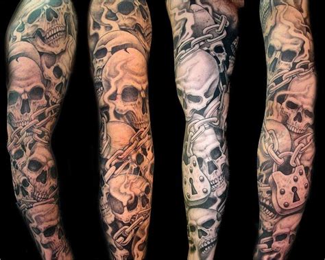 #Tattoo Full Skull and Chains sleeve by Eric Rignall, Click to See More... | Skull sleeve ...