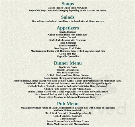 Bull's Bridge Inn menu in Kent, Connecticut, USA